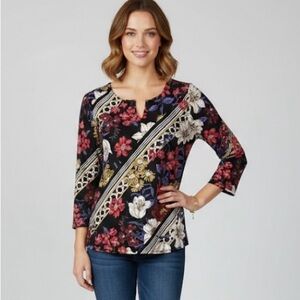 LIZ CLAIBORNE Floral Geometric Print Top, Women’s S, Multicolor